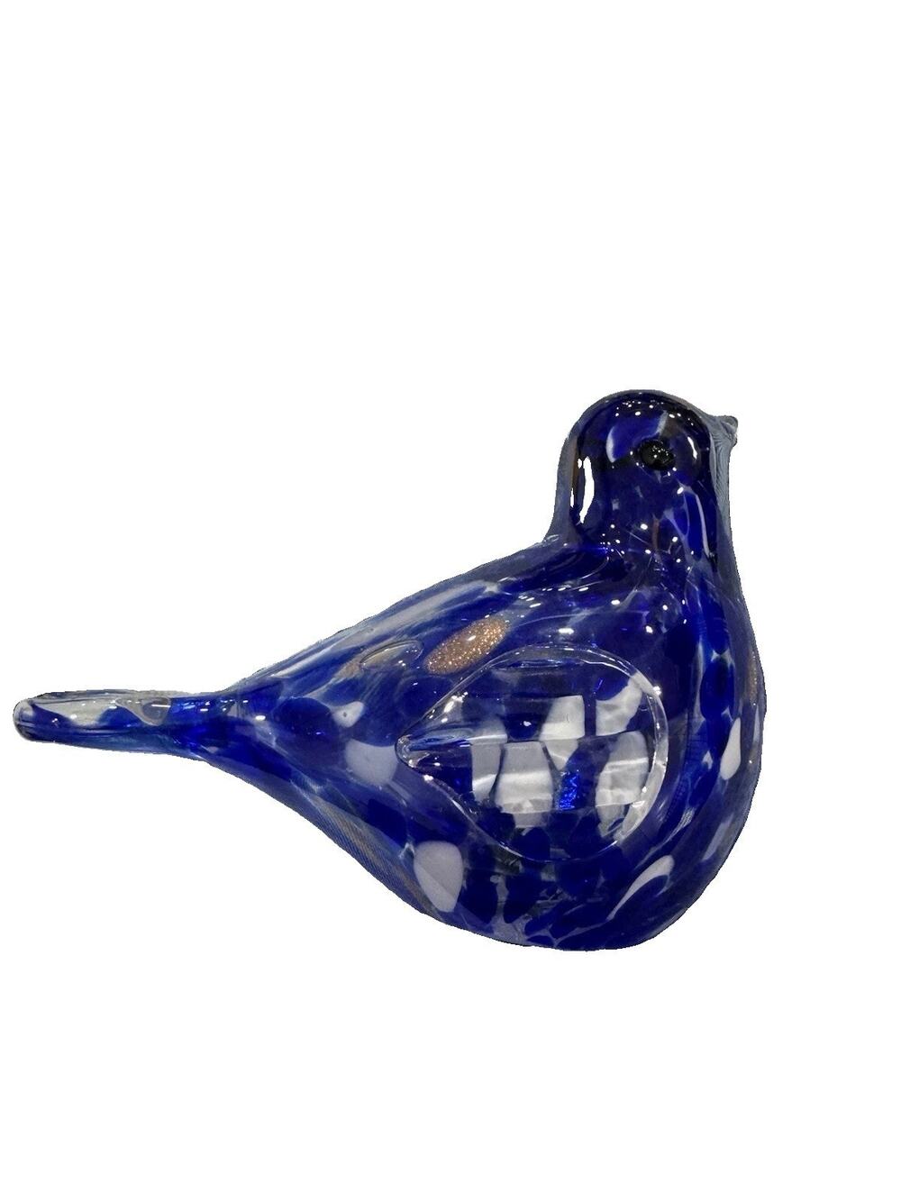 Glass Bird Figure Statue Hand Blown Blue 6 Inch